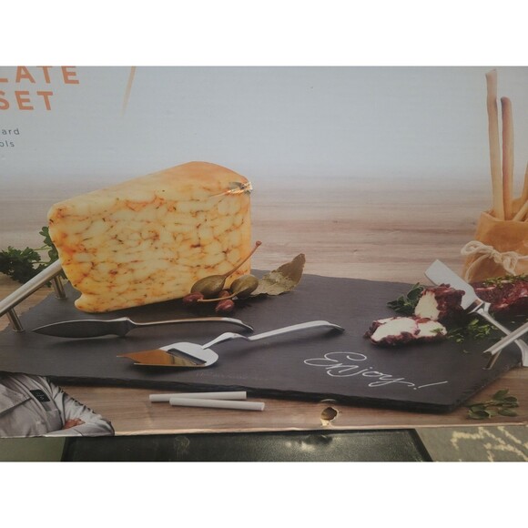NIB Wolfgang Puck Slate Tray with 3 Cheese Knives Charcuterie Set - Picture 9 of 10